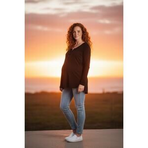 HATCH Softest Rib Nursing Henley Top Black Size 1=S Medium Maternity Postpartum